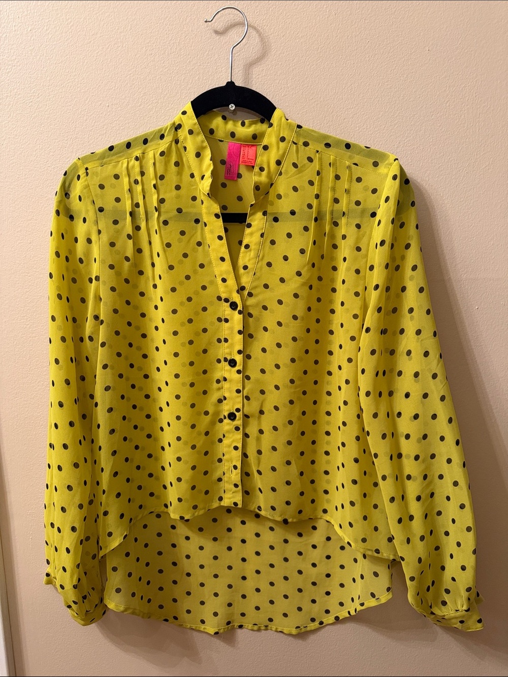 Forever 21 Neon Yellow Polka Dot Button-Down Blouse